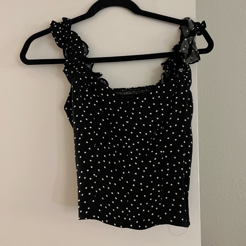 Reformation Black and White Ruffled Fitted Tank Top